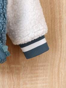 Baby Boy Letter Embroidery Striped Trim Colorblock Teddy Jacket Without Tee - Multicolor - View 5