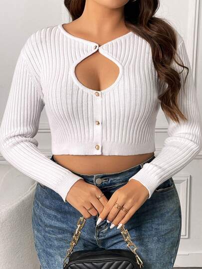 Calvaya Plus Cut Out Front Crop Cardigan Fall Cloth For Women