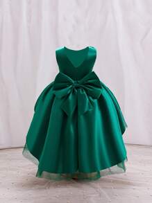SHEIN Glamorique Kids Vestido formal para niña, elegante y de moda, perfecto para fiestas de cumpleaños, eventos nocturnos, bodas, bautizos y primer cumpleaños. Vestido verde esmeralda para bebé niña. - Verde - Ver 2