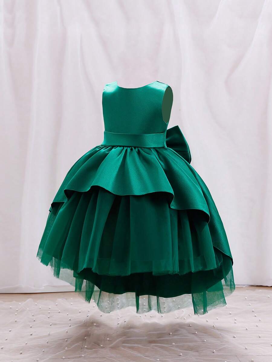 SHEIN Glamorique Kids Vestido formal para niña, elegante y de moda, perfecto para fiestas de cumpleaños, eventos nocturnos, bodas, bautizos y primer cumpleaños. Vestido verde esmeralda para bebé niña. - Verde - Ver 1