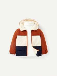 Cozy Pixies Baby Boy Colorblock Teddy Lined Hooded Jacket - Multicolor - View 8