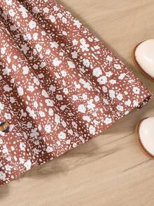 SHEIN 女小童碎花繫腰帶洋裝