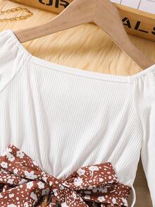 SHEIN 女小童碎花繫腰帶洋裝