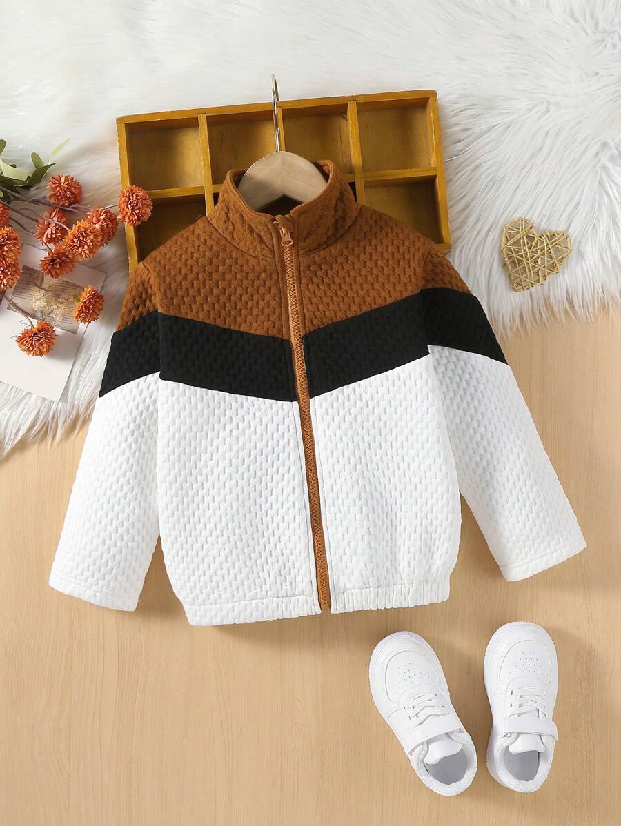 SHEIN Young Girl Colourblock Zip Up Jacket - Multicolor - View 1