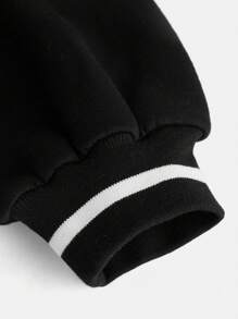 SHEIN Teen Girl Letter Graphic Drop Shoulder Varsity Jacket,In Fall/Winter - Black and White - View 3