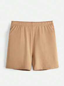 SHEIN BASICS 1pc Solid High Waist Cycling Shorts - Apricot - View 6