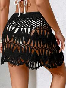 Swim Mod Summer Beach Hollow Out Tie Front Cover Up Skirt