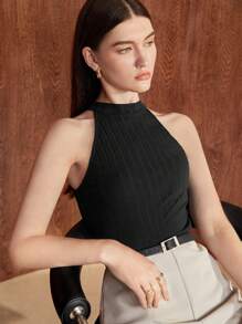 BizChic Women's Basic Scoop Neck Sleeveless Fitted Tank Top, Suitable For Commuting, Office, Business Casual, Party And Other Occasions