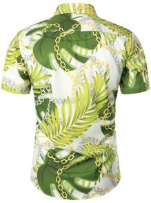 NITAGUT Men Chain & Tropical Print Shirt - Multicolor - View 2