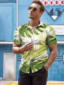 NITAGUT Men Chain & Tropical Print Shirt - Multicolor - View 3