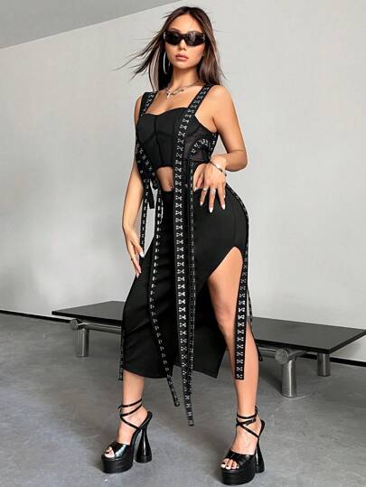 SHEIN X Danna Paola SHEIN ICON Vestido con corchete detalle de muslo con abertura