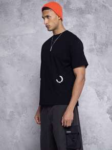 SUMWON Áo thun có in họa tiết nhiều vị trí - màu đen - Xem 3