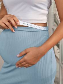 SHEIN Thai sản Vòng eo có thể điều chỉnh Gân đan Váy bút chì - Màu xanh nhạt - Xem 6