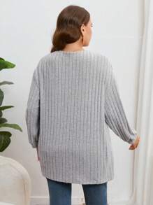 SHEIN Essnce 大码落肩开衫 - 灰色 - 查看 2