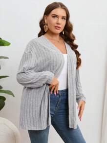 SHEIN Essnce 大码落肩开衫 - 灰色 - 查看 6