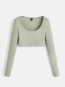 SHEIN BASICS White Knit Women'S Slim Fit Crop Top With  Letter & Heart Pattern - Mint Green - View 6