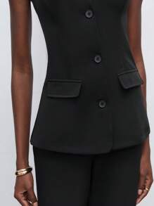 Maija Button Front Halter Top & Pants - Black - View 8