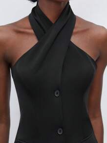 Maija Button Front Halter Top & Pants - Black - View 10