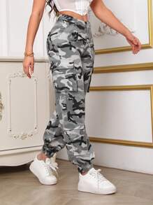 SHEIN SXY 迷彩印花翻蓋口袋工裝牛仔褲