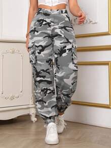 SHEIN SXY 迷彩印花翻蓋口袋工裝牛仔褲