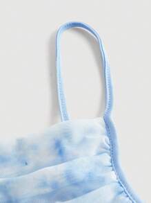 SHEIN MOD 紮染單肩褶邊上衣 - 藍白色 - 查看 3