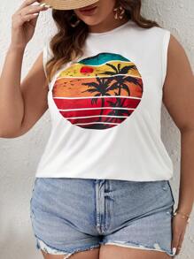 SHEIN VCAY 大碼熱帶圖案背心上衣 - 白色 - 查看 4