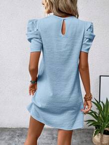 SHEIN Clasi Solid Puff Sleeve Tunic Dress