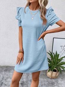 SHEIN Clasi Solid Puff Sleeve Tunic Dress