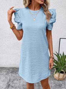 SHEIN Clasi Solid Puff Sleeve Tunic Dress
