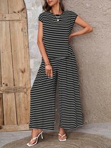 SHEIN LUNE Striped Batwing Sleeve Tee & Wide Leg Pants