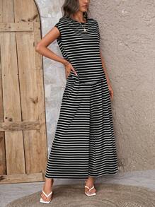 SHEIN LUNE Striped Batwing Sleeve Tee & Wide Leg Pants