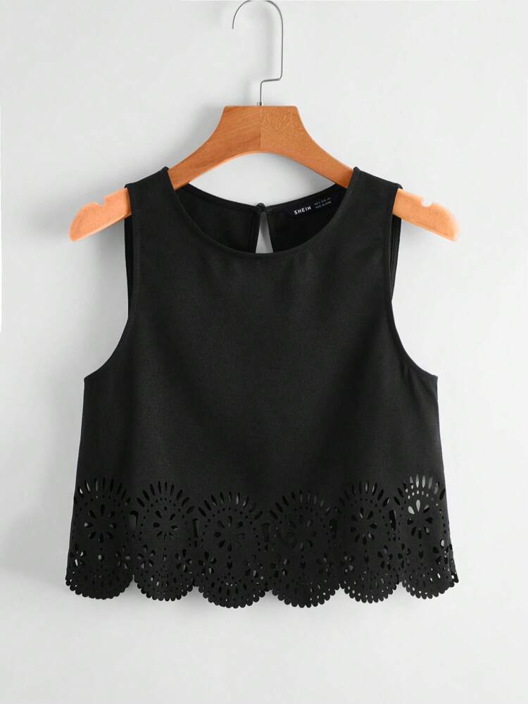 Laser Cut Scallop Trim Tank Top