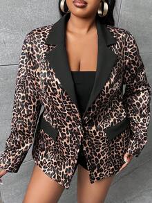 Slaydiva 大碼豹紋印花西裝領西裝外套 - 彩色 - 查看 3