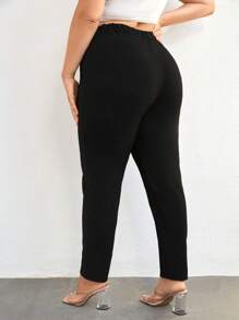 SHEIN Cottnline Plus Solid Slant Pocket Pants - Black - View 2