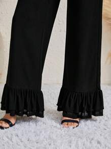 SHEIN Tall 西裝領單排釦西裝外套&荷葉邊長褲 - 黑色 - 查看 6