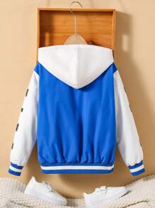 SHEIN Tween Boy Slogan Graphic Colorblock Thermal Lined Hooded Jacket