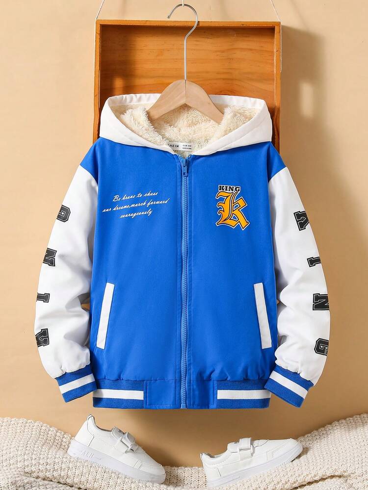 Tween Boy Slogan Graphic Colorblock Thermal Lined Hooded Jacket