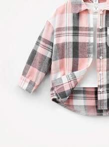 SHEIN 女小童格紋印花口袋貼布襯衫不帶T恤 - 彩色 - 查看 3