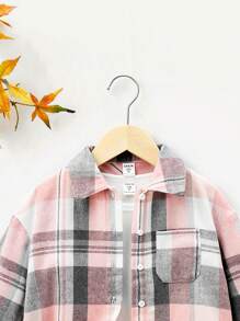 SHEIN 女小童格紋印花口袋貼布襯衫不帶T恤 - 彩色 - 查看 4