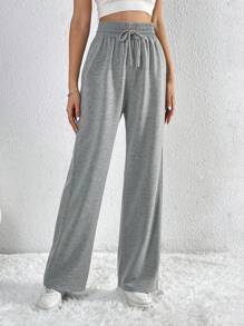 SHEIN Tall Eo dây rút quần ống rộng Quần thể thao - Xám - Xem 1
