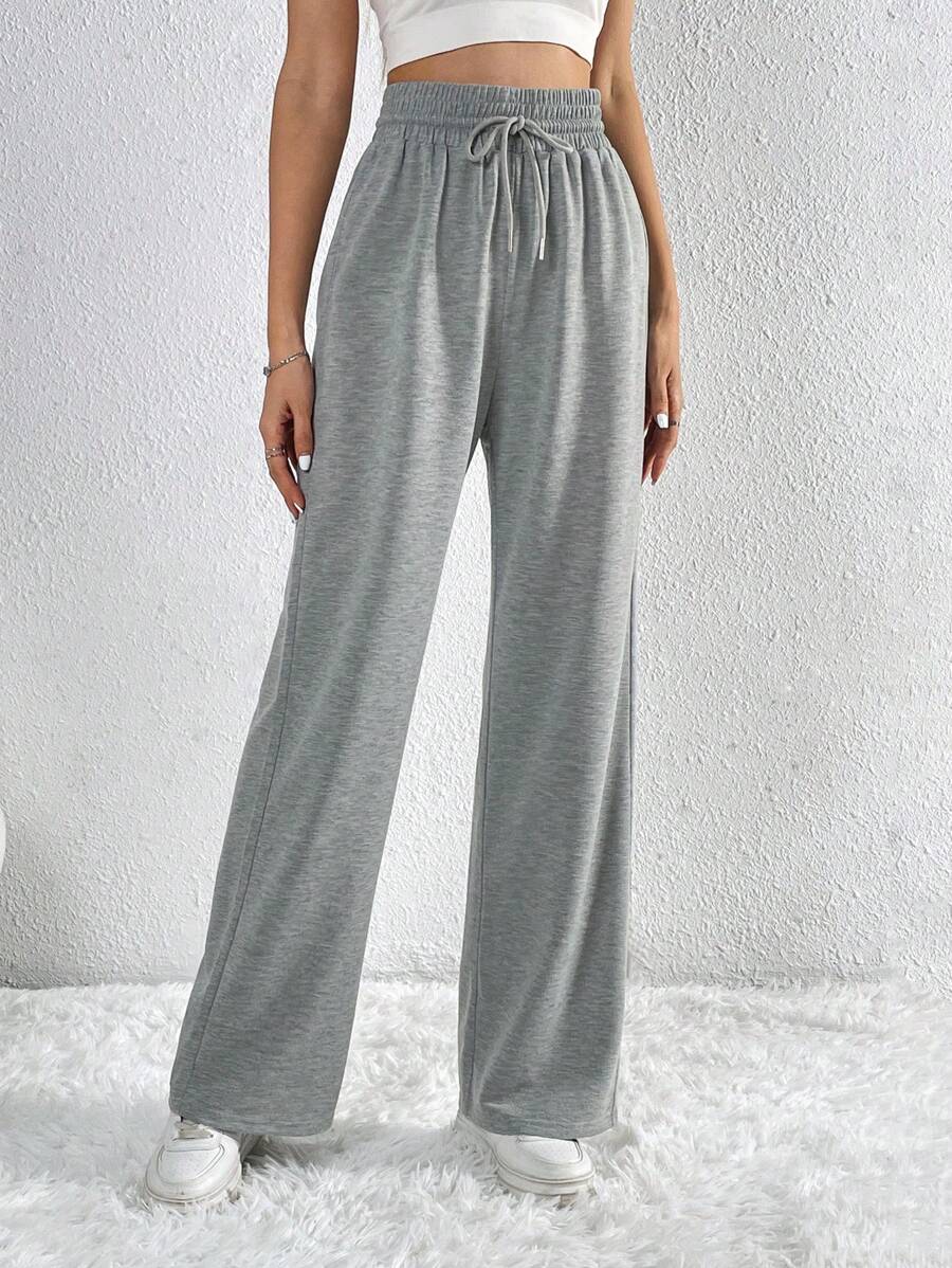 SHEIN Tall Eo dây rút quần ống rộng Quần thể thao - Xám - Xem 1