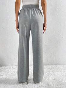 SHEIN Tall Eo dây rút quần ống rộng Quần thể thao - Xám - Xem 2