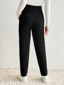 SHEIN Maternidad Pantalones de cintura ajustable unicolor - Negro - Ver 2