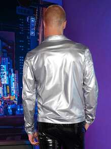 FeverCity Men Flap Detail Metallic Jacket - Silver - View 3