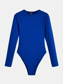 SHEIN BASICS 1pc Slim Fit Round Neck Bodysuit - Royal Blue - View 6