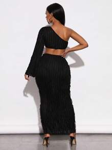 BamGleam 單肩短款上衣&鉛筆裙 - 黑色 - 查看 2