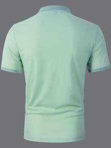 Manfinity Homme Áo thun nam có chi tiết vá áo polo có cổ có cổ áo polo dành cho chồng - Màu xanh Bạc hà - Xem 2