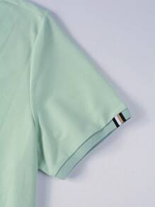Manfinity Homme Áo thun nam có chi tiết vá áo polo có cổ có cổ áo polo dành cho chồng - Màu xanh Bạc hà - Xem 3
