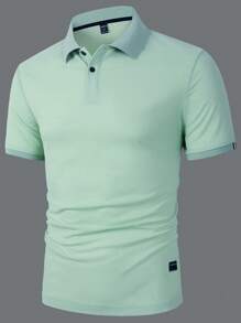 Manfinity Homme Áo thun nam có chi tiết vá áo polo có cổ có cổ áo polo dành cho chồng - Màu xanh Bạc hà - Xem 4