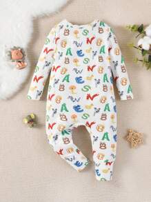 Baby Boy Snug Fit Animal Print Zip Up Jumpsuit - White - View 2